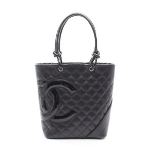 [Used] Chanel Cambon Line Medium Tote Bag A25167 Black Leather Patent Leather Cambon Line Medium Tote Women's Used B