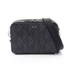 【중고】 Dior 숄더백 CD 다이아몬드 메신저 파우치 블랙/다크 그레이 PVC 코팅 캔버스 레더 CD 다이아몬드 메신저 파우치