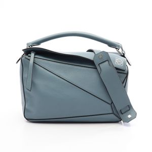 [Used] LOEWE Puzzle Bag Medium 2-Way Handbag, Light Blue Leather, Women's, Used B