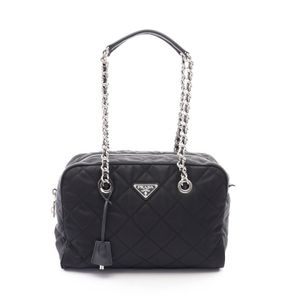 [중고] Prada PRADA 숄더백 TESSUTO IMPUNTU 블랙 나일론 사피아노 레더 트라이앵글 로고 퀼팅 체인 토트백 여성용