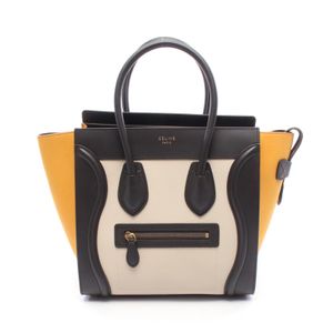 [Used] CELINE Luggage Micro Shopper Tote Bag, Mustard/Greige/Black Leather, Women's.