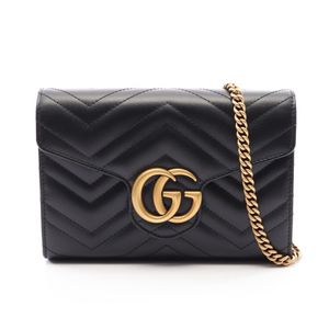 [중고] Gucci 구찌 숄더백 GG 마몬트 474575 블랙 레더 GG 마몬트 퀼팅 체인 월렛 여성용 Used A