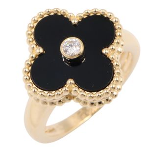 [Pre-owned] Van Cleef & Arpels Vintage Alhambra Ring, Onyx 1PD Ring, VCARA41000, 18K (Yellow Gold), Diamond.