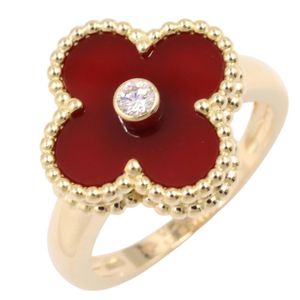[Pre-owned] Van Cleef & Arpels Vintage Alhambra Ring, Carnelian and 1P Diamond Ring, VCARD40800, 18K (Yellow Gold), Diamond