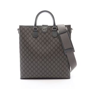 [Used] Gucci GG Supreme 2-Way Tote Bag 792118 Gray PVC Coated Canvas Leather 2-Way Tote Bag Men's Used A