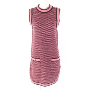 미사용품★Chanel 샤넬 P75435K10790 캐시미어 100% 코코마크 버튼 장식 슬리브리스 무릎 기장 니트 원피스 핑크 브라운 36 영국제 정품 여성용