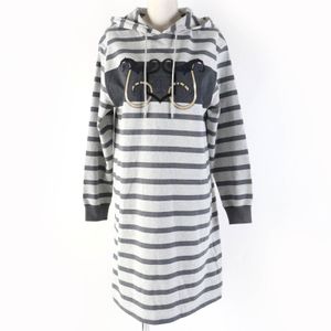 미품☆Hermes 에르메스 21SS Mariniere 마리니에르 코튼 100% 후드 스트라이프 스웨트 원피스 그레이 34 프랑스제 정품 여성용