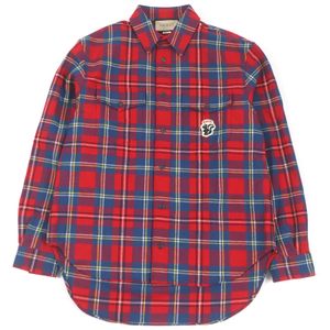 Mint condition □ GUCCI 720960 Wool Skunk Patch Tartan Check Long Sleeve Shirt RED 48 Made in Italy Authentic Men's