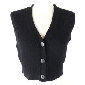 Excellent condition △HERMES 24SS 4E2721D1 100% Cashmere Sellier design button short knit vest Black 36 Made in Italy Authentic Women's Recommended◎