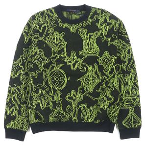 Unused item ▼ LOUIS VUITTON 23AW Wavy Monogram 100% Cotton Crew Neck Jacquard Knit Sweater Black Lime L Made in Italy Authentic Men's