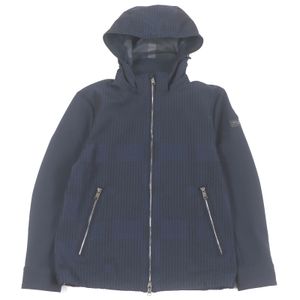 Excellent condition □ BLACK LABEL CRESTBRIDGE Black Label Crestbridge Material-blocked seersucker check pattern blouson jacket zip hoodie navy M Authentic Men's