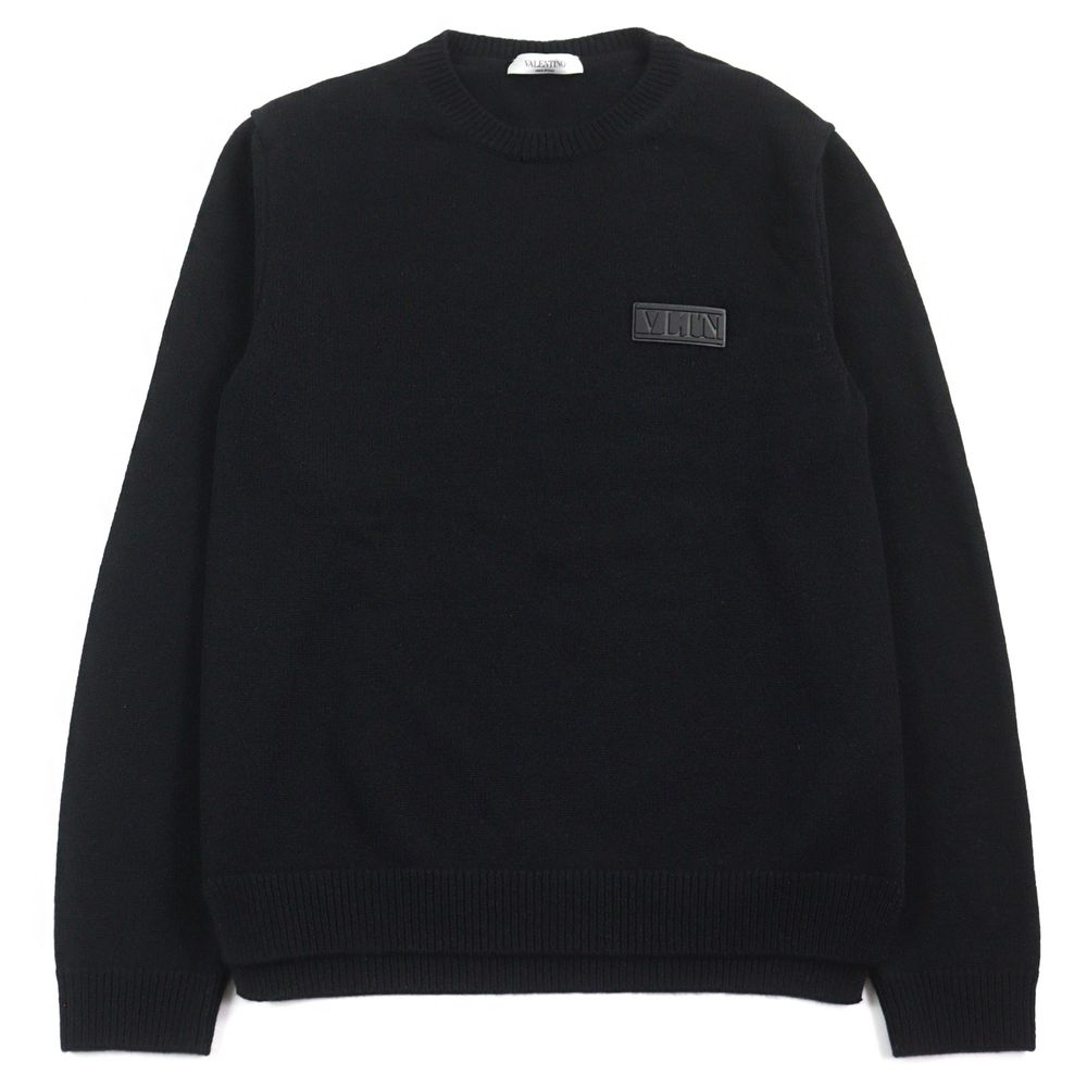 成色極佳 ○ VALENTINO 20AW VW3KC13W75D 100% 羊絨圓領針織衫，飾有 VLTN 標誌貼片，黑色，S 碼，意大利製造，正品男士