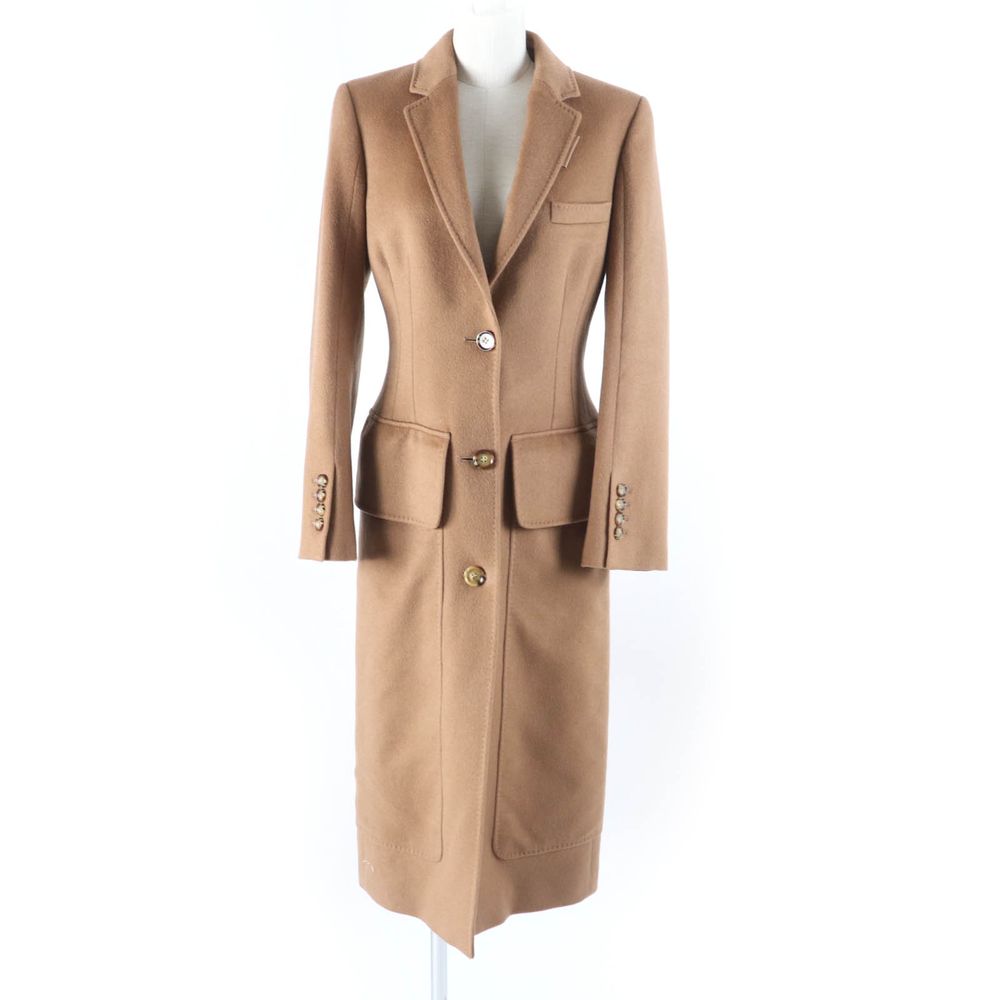 全新 ★ BURBERRY 80372341 100% 羊絨超長款 Chester 大衣，飾有品牌標誌紐扣，駝色，40 碼，意大利製造，正品日本國內產品，女款