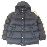 成色極佳 □ GUCCI 598725 GG提花側邊標誌圖案連帽羽絨服外套 黑色 50碼 義大利製造 正品 男款