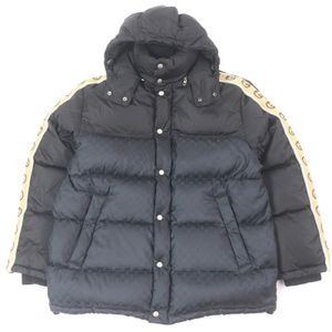 Excellent condition □ GUCCI 598725 GG Jacquard Sideline Logo Pattern Hooded Down Coat Jacket Black Size 50 Made in Italy Authentic Men's