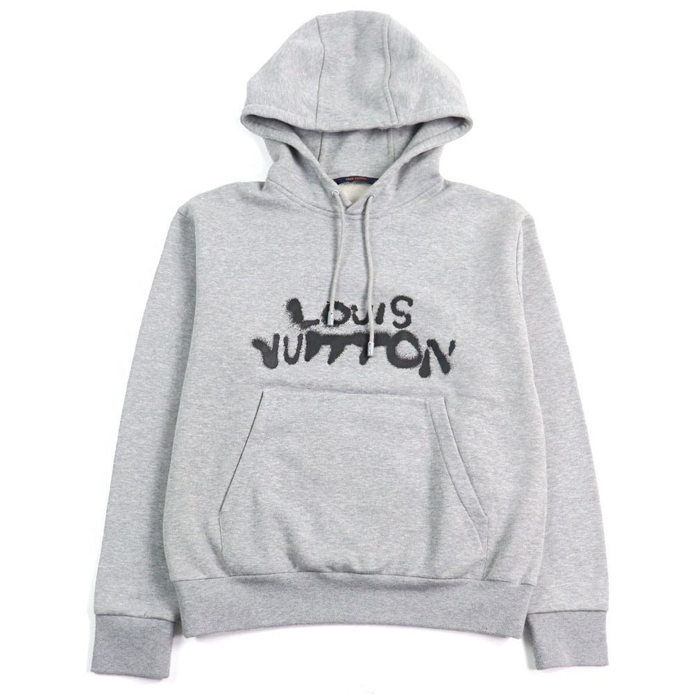 成色極佳 ○LOUIS VUITTONHLY68W 100% 純棉 Logo 印花霓虹工人連帽衫，灰色，XS 碼，意大利製造，正品，男士