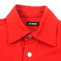 成色極佳 ▼ RAF SIMONS SIMONS 19AW 192-241 CARRY OVER 修身牛仔襯衫 100% 棉 皮革貼片 Logo 紐扣 長袖襯衫夾克REDS 碼 意大利製造 男士