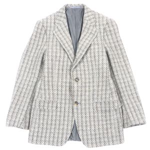 양품▼Yves Saint Laurent rive gauche 이브 생로랑 리브 고슈 울 100% 스테파노 필라티기 스트라이프 패턴 직조 패턴 로고 자수 로고 버튼 싱글 재킷 테일러드 재킷 브라운 그레이 46 남성용