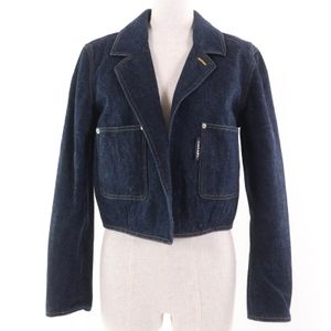 Excellent condition☆CHANEL vintage 100% cotton denim jacket, indigo, women's size approximately M, made in France, domestically produced, genuine product for women.