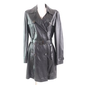 Excellent condition ★ HUGO BOSS Hugo Boss Belted Perforated Lamb Leather Trench Coat Outerwear Dark Braun 42 Authentic Women's
