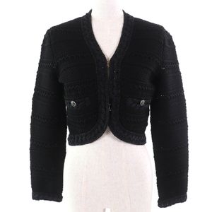 Mint condition △CHANEL 21P P70500 100% Cotton Coco Mark Button Cropped Knit Cardigan Black Size 36 Comes with dust bag Made in Italy Authentic Women's