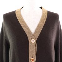 全新 △CHANEL 09A P36174 88% 羊絨 Coco Mark 星形紐扣針織開襟衫ブラウン金色 40碼 英國製 女款