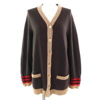 全新 △CHANEL 09A P36174 88% 羊絨 Coco Mark 星形紐扣針織開襟衫ブラウン金色 40碼 英國製 女款