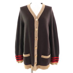 Mint condition △CHANEL 09A P36174 88% Cashmere Coco Mark Star Button Knit Cardigan Dark Braun Gold Size 40 Made in England Women's