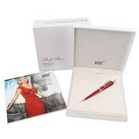 全新 △MONTBLANC116068 繆斯Muse瑪麗蓮夢露特別版 珍珠點綴旋轉原子筆RED金款。書寫流暢。附筆盒。男女皆宜。 ◎