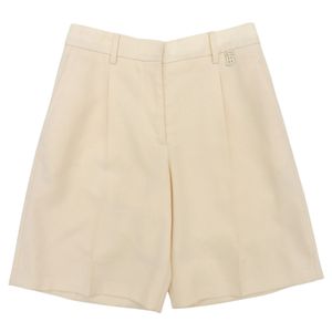 Unused ▲ BURBERRY 8054151 100% Wool TB Logo Center Press Shorts Cream 34 Made in Italy Authentic Women's