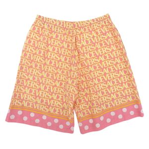Mint condition ▲ VERSACE (Versace) 2023 model 1002476 Cotton Silk Polka Dot Logo Print Shorts Pink Yellow Size 48 Made in Italy Authentic Men's