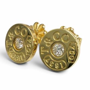 Mint condition □ TIFFANY&Co. Tiffany AU750 1P Diamond 1837 Circle Earrings, Yellow Gold, Made in Italy, Weight 2.51g, Women's, with Box