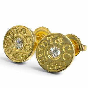Mint condition □ TIFFANY&Co. Tiffany AU750 1P Diamond 1837 Circle Earrings Yellow Gold Made in Italy Weight 2.64g Women's