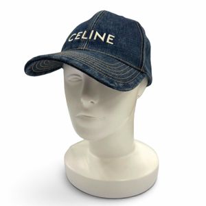 Unused item ▼ CELINE 2AUS9815V 100% Cotton Logo Embroidered Denim Cap Indigo L Made in France Authentic Men's