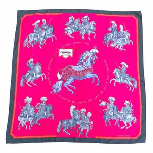 全新 △HERMES Carrousel Merry-go-round 100% 真絲 Carre 90 絲巾，粉紅色和灰色顏色，法國製造，女士款。