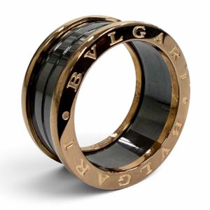 Mint Condition ★ BVLGARI Bulgari B.zero1 Ring, Size 65 (equivalent to JP size 24), 750 (PG) Ceramic, Rare Size, 4-Band Ring, Pink Gold, Black, Made in Italy, Weight 11.02g, Men's