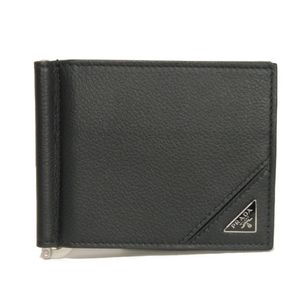 Pre-owned Prada Vitello Micrograin Money Clip, Calfskin, Black, Bi-fold, Bill Clip, Card Case, Pass Case, RFID, IC Chip, Unused, Triangle Logo, Nero, Bi-fold Wallet, 2MN077 2CB2 F0002