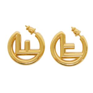 Pre-owned FENDI F is current model logo engraved hoop stud earrings with F logo circle metal gold 8AK625 B08 F0CFK