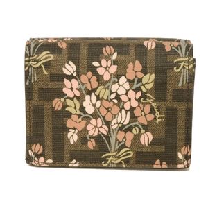 Pre-owned FENDI Flower Compact Wallet, Zucca Calfskin, Beige, Color Snap Button Closure, Wallet, Billfold, Card Case, Coin Purse, Excellent Condition, FF Fabric Braun Tri-fold Wallet 8M0480 AURF F174H