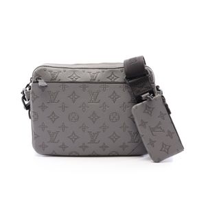 【二手】LOUIS VUITTONTrio Messenger 單肩包，Monogram Shadow 圖案，M46603，灰色皮革，男士，二手 B