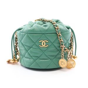 [중고] Chanel 샤넬 숄더백 마틀라세 미니 버킷 드로스트링 그린 캐비어 스킨(그레인드 카프스킨) 마틀라세 미니 버킷 체인 숄더백