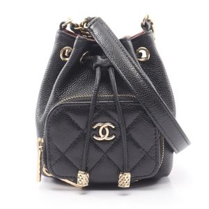 [중고] Chanel 샤넬 숄더백 마틀라세 드로스트링 블랙 캐비어 스킨(그레인드 카프) 마틀라세 미니 버킷 2way 체인 숄더백