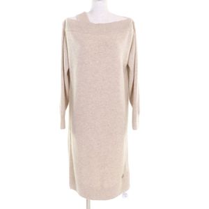 Unused ★HERMES 24AW 4H2541D1 100% Cashmere Asymmetrical Long-Sleeve Knit Dress with Logo Hardware, Beige, Size 36, Made in Italy, Authentic, Women's