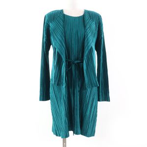 미품☆PLEATS PLEASE ISSEY MIYAKE PP51-JO128 PP51-JH125 재킷 슬리브리스 원피스 앙상블 그린 재킷: 3 원피스: 2 일본제 정품 여성용