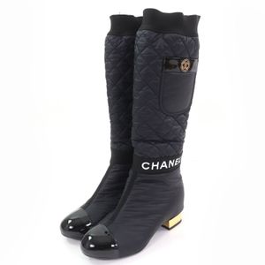 Excellent condition☆CHANEL G38428 Coco Mark hardware logo design patent leather quilted leather 2-way long boots black size 36 Made in Italy Women's