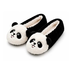 Fluffy Panda Room Slippers, Black, Indoor Shoes