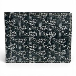 Unused ▲ GOYARD SAINT THOMAS Herringbone Pattern Leather Bi-fold Wallet with Money Clip, Gray, Made in France, Women's