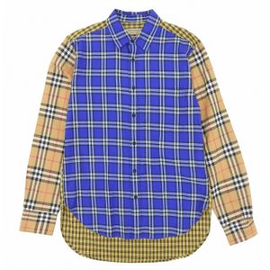 Mint condition ▲ BURBERRY 8002553 100% Cotton Logo Button Nova Check Panel Crazy Pattern Long Sleeve Shirt Blue Beige Yellow M Authentic Men's