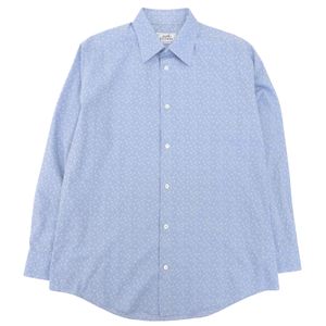 Excellent condition ▲HERMES 100% cotton dress shirt with Sellier buttons, all-over pattern, long sleeves, light blue and white, size 42 (16 1/2), made in France, men's.