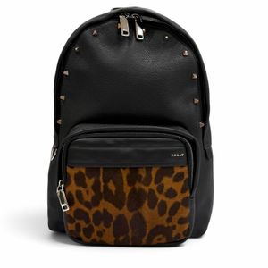 Excellent condition ★ BALLY Wolfson logo hardware stud design calfskin leather backpack daypack black/ Braun women's